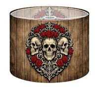 Fabric Round Drum Lamp Shade Gothic Skull Red Roses Ornamental Vintage Medium Linen Decorative Assembly Replacement Lampshades 13inch Set of 1 for Table Lamps, Floor Lamps,Ceiling Lamp