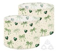Fabric Round Drum Lamp Shade Green Bows Heart Shaped Gems Light Vintage Medium Linen Decorative Assembly Replacement Lampshades 13inch Set of 2 for Table Lamps, Floor Lamps,Ceiling Lamp