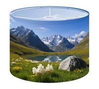 Fabric Round Drum Lamp Shade Landscape Lake Reflection Meadows Mountain Medium Linen Decorative Assembly Replacement Lampshades 13inch Set of 1 for Table Lamps, Floor Lamps,Ceiling Lamp