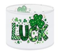 Fabric Round Drum Lamp Shade Luck Typography Green Clover Leaves Vintage Medium Linen Decorative Assembly Replacement Lampshades 13inch Set of 1 for Table Lamps, Floor Lamps,Ceiling Lamp