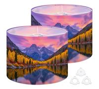 Fabric Round Drum Lamp Shade Maroon Bells Autumn Aspen Trees Lake Reflections Medium Linen Decorative Assembly Replacement Lampshades 13inch Set of 2 for Table Lamps, Floor Lamps,Ceiling Lamp