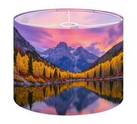 Fabric Round Drum Lamp Shade Maroon Bells Autumn Aspen Trees Lake Reflections Medium Linen Decorative Assembly Replacement Lampshades 13inch Set of 1 for Table Lamps, Floor Lamps,Ceiling Lamp