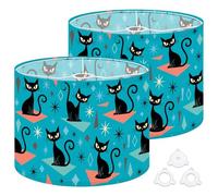 Fabric Round Drum Lamp Shade Mid Century Modern Cat Abstract Shapes Bold Colors Medium Linen Decorative Assembly Replacement Lampshades 13inch Set of 2 for Table Lamps, Floor Lamps,Ceiling Lamp