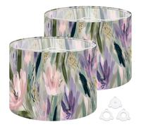 Fabric Round Drum Lamp Shade Muted Pastel Wildflowers Loose Vintage Medium Linen Decorative Assembly Replacement Lampshades 13inch Set of 2 for Table Lamps, Floor Lamps,Ceiling Lamp