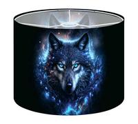 Fabric Round Drum Lamp Shade Mystical Blue Wolf Glowing Eyes Vintage Medium Linen Decorative Assembly Replacement Lampshades 13inch Set of 1 for Table Lamps, Floor Lamps,Ceiling Lamp