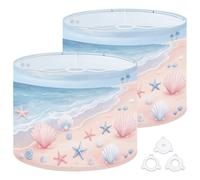 Fabric Round Drum Lamp Shade Pastel Shells Starfish Serene Beach Gentle Waves Vintage Medium Linen Decorative Assembly Replacement Lampshades 13inch Set of 2 for Table Lamps, Floor Lamps,Ceiling Lamp