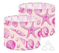 Fabric Round Drum Lamp Shade Pink Hand Drawn Seashell Starfish Ocean Elements Vintage Medium Linen Decorative Assembly Replacement Lampshades 13inch Set of 2 for Table Lamps, Floor Lamps,Ceiling Lamp