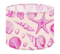 Fabric Round Drum Lamp Shade Pink Hand Drawn Seashell Starfish Ocean Elements Vintage Medium Linen Decorative Assembly Replacement Lampshades 13inch Set of 1 for Table Lamps, Floor Lamps,Ceiling Lamp