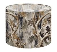 Fabric Round Drum Lamp Shade Realistic Deer Antler Oak Leaf Camouflage Neutral Vintage Medium Linen Decorative Assembly Replacement Lampshades 13inch Set of 1 for Table Lamps, Floor Lamps,Ceiling Lamp