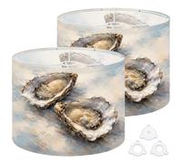 Fabric Round Drum Lamp Shade Realistic Painting Fresh Oysters Textured Medium Linen Decorative Assembly Replacement Lampshades 13inch Set of 2 for Table Lamps, Floor Lamps,Ceiling Lamp