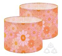 Fabric Round Drum Lamp Shade Retro Seamless Texture Vintage 70 s 60 s Vintage Medium Linen Decorative Assembly Replacement Lampshades 13inch Set of 2 for Table Lamps, Floor Lamps,Ceiling Lamp