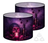 Fabric Round Drum Lamp Shade Skull Glowing Eyes Candle Dark Gothic Still Medium Linen Decorative Assembly Replacement Lampshades 13inch Set of 2 for Table Lamps, Floor Lamps,Ceiling Lamp