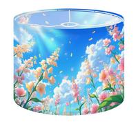 Fabric Round Drum Lamp Shade Soft Pink Flower Field Under Blue Sky Gentle Breeze Medium Linen Decorative Assembly Replacement Lampshades 13inch Set of 1 for Table Lamps, Floor Lamps,Ceiling Lamp