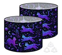 Fabric Round Drum Lamp Shade Space Seamless Boho cat Moon Magic Print Vintage Medium Linen Decorative Assembly Replacement Lampshades 13inch Set of 2 for Table Lamps, Floor Lamps,Ceiling Lamp