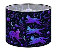 Fabric Round Drum Lamp Shade Space Seamless Boho cat Moon Magic Print Vintage Medium Linen Decorative Assembly Replacement Lampshades 13inch Set of 1 for Table Lamps, Floor Lamps,Ceiling Lamp