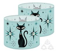 Fabric Round Drum Lamp Shade Stylized Black Cat Mid Century Modern Blue Starburst Medium Linen Decorative Assembly Replacement Lampshades 13inch Set of 2 for Table Lamps, Floor Lamps,Ceiling Lamp
