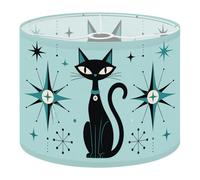 Fabric Round Drum Lamp Shade Stylized Black Cat Mid Century Modern Blue Starburst Medium Linen Decorative Assembly Replacement Lampshades 13inch Set of 1 for Table Lamps, Floor Lamps,Ceiling Lamp