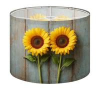 Fabric Round Drum Lamp Shade Sunflowers Pair Rustic Wooden Bright Yellow Medium Linen Decorative Assembly Replacement Lampshades 13inch Set of 1 for Table Lamps, Floor Lamps,Ceiling Lamp