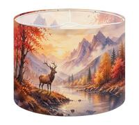 Fabric Round Drum Lamp Shade Sunlit Path Forest Watercolor Mountains Medium Linen Decorative Assembly Replacement Lampshades 13inch Set of 1 for Table Lamps, Floor Lamps,Ceiling Lamp