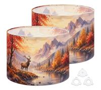 Fabric Round Drum Lamp Shade Sunlit Path Forest Watercolor Mountains Medium Linen Decorative Assembly Replacement Lampshades 13inch Set of 2 for Table Lamps, Floor Lamps,Ceiling Lamp