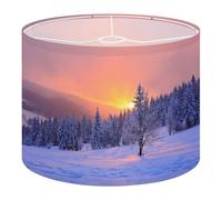 Fabric Round Drum Lamp Shade Sunrise enlightens Sky Mountain Trees Medium Linen Decorative Assembly Replacement Lampshades 13inch Set of 1 for Table Lamps, Floor Lamps,Ceiling Lamp