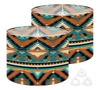 Fabric Round Drum Lamp Shade Tribal Geometric Earth Tones Bold Blues Medium Linen Decorative Assembly Replacement Lampshades 13inch Set of 2 for Table Lamps, Floor Lamps,Ceiling Lamp