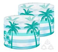 Fabric Round Drum Lamp Shade Tropical Palm Trees Mint Green Stripes Ocean Medium Linen Decorative Assembly Replacement Lampshades 13inch Set of 2 for Table Lamps, Floor Lamps,Ceiling Lamp