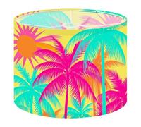 Fabric Round Drum Lamp Shade Vibrant Tropical Palm Trees Sunset Neon Medium Linen Decorative Assembly Replacement Lampshades 13inch Set of 1 for Table Lamps, Floor Lamps,Ceiling Lamp