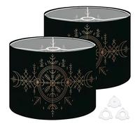 Fabric Round Drum Lamp Shade Viking Magic Symbol Golden Esoteric Vintage Medium Linen Decorative Assembly Replacement Lampshades 13inch Set of 2 for Table Lamps, Floor Lamps,Ceiling Lamp