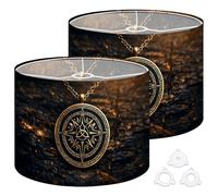 Fabric Round Drum Lamp Shade Viking Magic Symbol Golden Esoteric Vintage Medium Linen Decorative Assembly Replacement Lampshades 13inch Set of 2 for Table Lamps, Floor Lamps,Ceiling Lamp