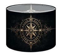 Fabric Round Drum Lamp Shade Viking Magic Symbol Golden Esoteric Vintage Medium Linen Decorative Assembly Replacement Lampshades 13inch Set of 1 for Table Lamps, Floor Lamps,Ceiling Lamp