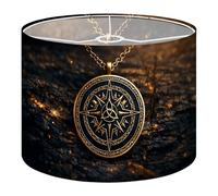 Fabric Round Drum Lamp Shade Viking Magic Symbol Golden Esoteric Vintage Medium Linen Decorative Assembly Replacement Lampshades 13inch Set of 1 for Table Lamps, Floor Lamps,Ceiling Lamp
