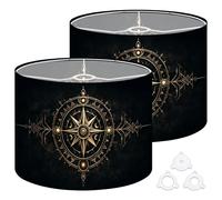 Fabric Round Drum Lamp Shade Viking Magic Symbol Golden Esoteric Vintage Medium Linen Decorative Assembly Replacement Lampshades 13inch Set of 2 for Table Lamps, Floor Lamps,Ceiling Lamp