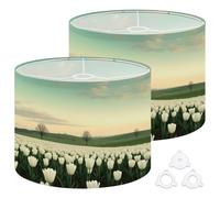 Fabric Round Drum Lamp Shade White Tulip Field Rolling Green Hills Soft Medium Linen Decorative Assembly Replacement Lampshades 13inch Set of 2 for Table Lamps, Floor Lamps,Ceiling Lamp
