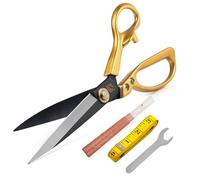 Fabric Scissors 10 inch Sharp Dressmaking Sewing Tailor's Scissors Heavy Duty for Fabric Material Clothes Leather Cutting with Seam Ripper (Golden, Black)