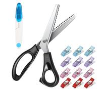 Fabric Scissors Set, Professional Tailor Scissors, Fabric Scissors Zigzag with 12 Fabric Clips and Cross Stitch U-Scissors, Serrated Scissors for Cutting Clothes, Paper, Crafts