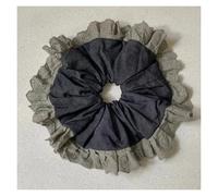 Fabric Scrunchies 2pc Denim Elegance ~ Gray Lace Large Scrunchie - Elegant Hair Accessory For Top Knots(Grey)