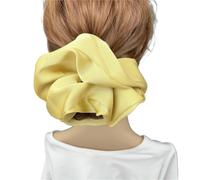Fabric Scrunchies 2pc Oversize Solid Silk Scrunchies Elastic Hair Bands Women Big Satin Ponytail Ties Rubber Accessories(Yellow)