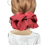 Fabric Scrunchies 2pc Oversize Solid Silk Scrunchies Elastic Hair Bands Women Big Satin Ponytail Ties Rubber Accessories(Wine)