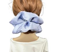 Fabric Scrunchies 2pc Oversize Solid Silk Scrunchies Elastic Hair Bands Women Big Satin Ponytail Ties Rubber Accessories(Sky blue)