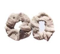 Fabric Scrunchies For Women 2PCS/4PCS/6PCS Golden Star Patterned Fbric Hair Loop Hair Rope Hair Accessories For Girl(Beige 2pcs)