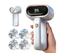 Fabric Shaver Lint Removers Rechargeable Sweater Shaver with Dual Head & LCD Display for Clothes Couch Pilling Furniture, 6-Leaf Blades Defuzzer, White, 1 Piece.