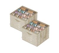 SONGMICS Set of 2 Shoe Organisers, Fits up to 16 Pairs Each, Shoe Storage Boxes, Fabric Bin with Handles and Transparent Lid, for Closet, Bedroom, Entryway, Cappuccino Beige LSP602LF01