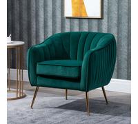 Fabric Single Sofa Arm Chair Upholstered Flocking Wood Leg HOMCOM Green One Size