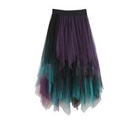 Fabric Skirt Slimming Multilayer Irregular Mesh Seam Cake Skirt Mid-Length Half Length Skirt Black Velvet, purple, One Size
