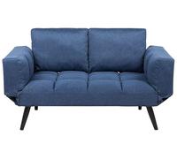 Beliani Sofa Bed Brekke Fabric Navy Blue 2 Seater