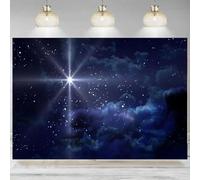 Fabric Star Night Backdrop Holy Christmas Star Blue Starry Sky Background Christmas Nativity Scene Star of Bethlehem Bi 210X150cm