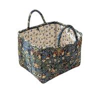 Fabric Storage Basket, Quilted Boho Floral Pattern Organizer, Decorative Foldable Basket with Handle for Toy Bedroom Living Home Pantry Nursery Dorm Bathroom Shower Room Baby Clothes