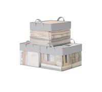 SONGMICS Storage Bins Set of 3, Medium Fabric Storage Baskets, Foldable Organiser with Transparent Nylon Mesh, 40 x 30 x 25 cm, Handles, for Bedroom, Living Room, Dove Grey RFB940G01
