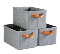 Fabric Storage Boxes, 3 pack Collapsible Storage Baskets for Shelves, 31×20×16 cm, Wardrobe Storage Organiser with Metal Frame, Foldable Cube Storage Unit Boxes for Clothes, Toys, Books,(Grey,Small)